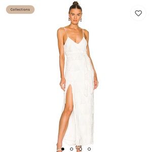 Revolve retrofete Rebecca Maxi Dress White Fringe Sequin Wedding Bridal Gown S